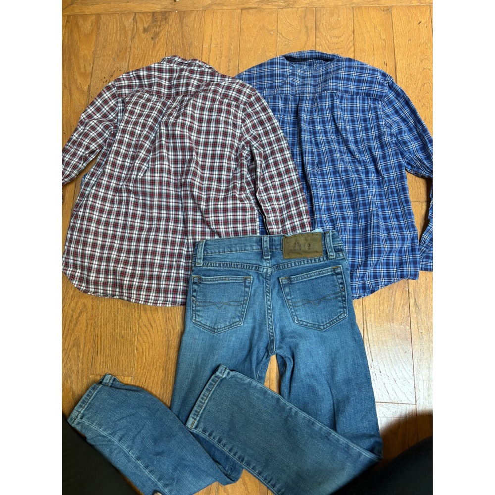 Polo Ralph Lauren Boys Lot 3pc Plaid Shirts & Hampton Straight Jeans Size 7 - Picture 3 of 9